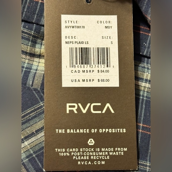 RVCA Neps Plaid Long Sleeve Shirt size S - Picture 10 of 10